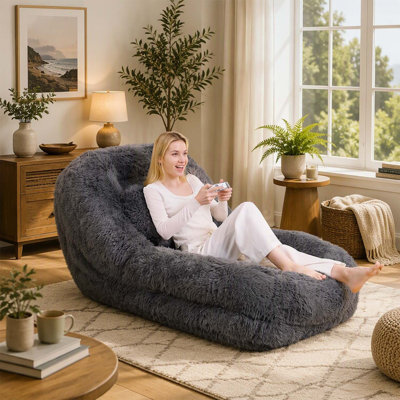 5-Position Adjustable Convertible Lazy Sofa, Plush Fabric Human Dog Bed for Gaming and Relaxation, Dark Gray