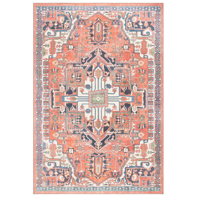 Wyneken Cotton/Chenille Machine Washable Southwestern Rug in Rust/Navy, Rectangle 8' x 10'