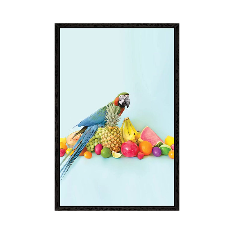 Parrot Portrait by Erin Summer - Print on Canvas, 66.04cm H x 45.72cm W x 3.81cm D, Black Framed