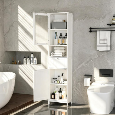 67" Tall Bathroom Cabinet, Storage Cabinet with 2 Doors & 1 Drawer, Bathroom Storage Cabinets with Adjustable Shelves, for Living Room, Entryway, Home Office, White