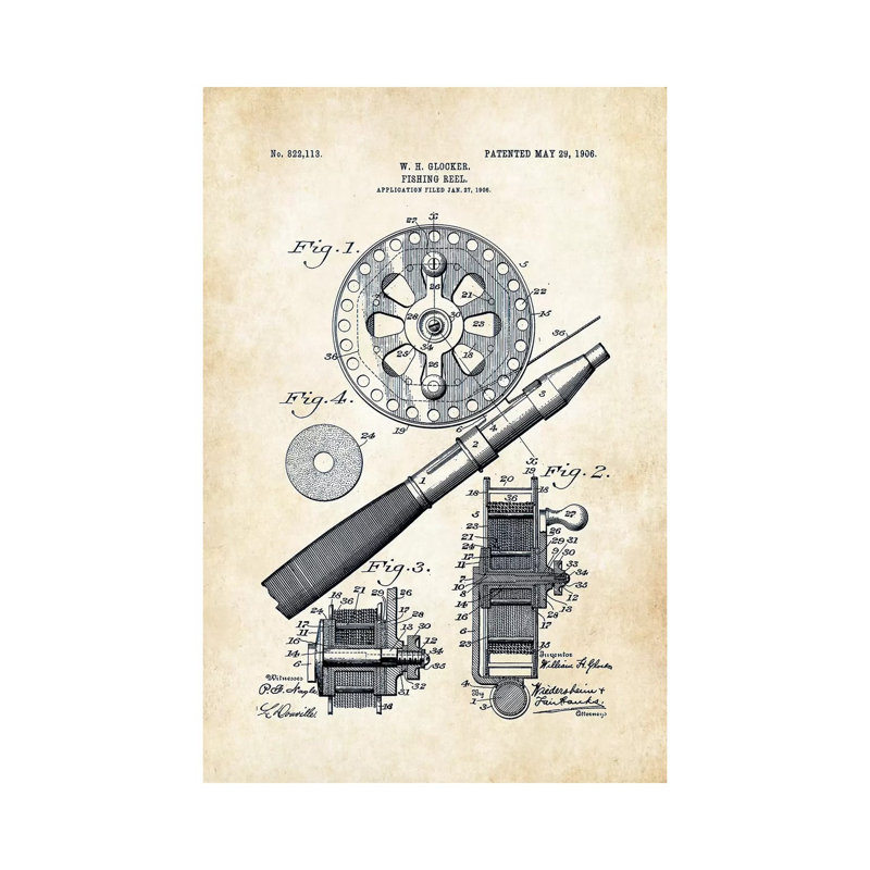 Fly Fishing Reel (1906) by Patent77 - Wrapped Canvas Gallery-Wrapped Canvas Giclée, 66.04 cm H x 45.72 cm W