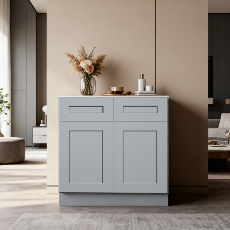 Armoire de base en bois massif gris foncé Shaker, pour la cuisine, la buanderie et la salle de bain