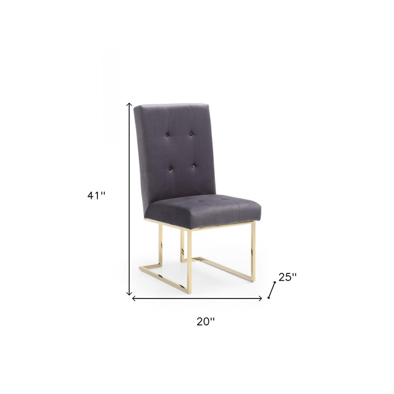 Ensemble de deux chaises d'appoint de salle à manger capitonnées en tissu gris et or, Tissu gris, Doré