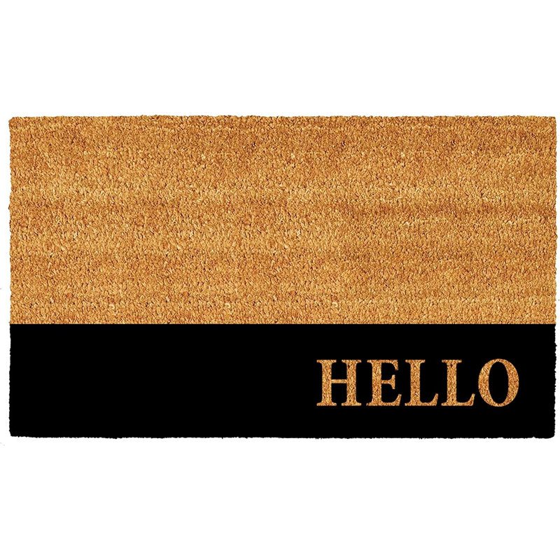 24" X 36" Natural And Black Color Block Hello Outdoor Coir Door Mat