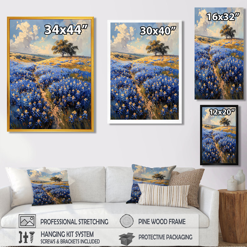Décoration murale bleue bleu vert bleu Bonnets Tranquility Field II - Blue Bonnets, H 24 po x l 32 po x P 1 po