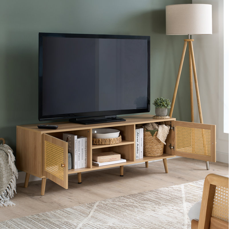 Noemi Rattan TV Unit For Tv's up to 58" - 140CM Width With Storage - TV Stand, OAK