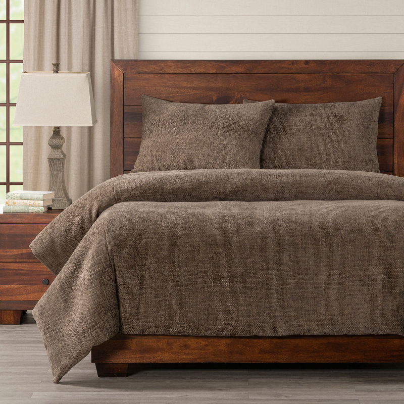 Driftwood Brown Chenille Duvet Cover & Insert, King Duvet Cover + 2 King Shams
