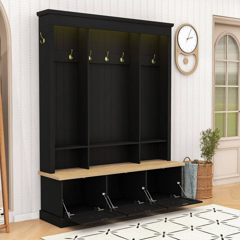 Multi-Functional Entryway Organizer with Lighting and Superior Craftsmanship, Black
