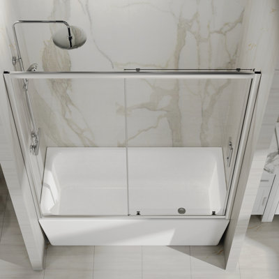 58.5-60"w X 62"h Reversible Sliding Shower Door, 1/5"(5mm) Clear Tempered Glass,chrome