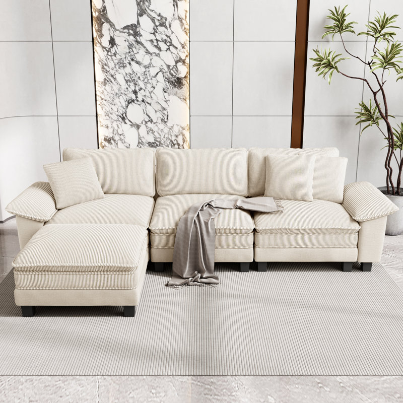 Canapé modulaire de 124 po, canapé surdimensionné en L avec repose-pieds et canapé profond à 4 places avec coussin décoratif