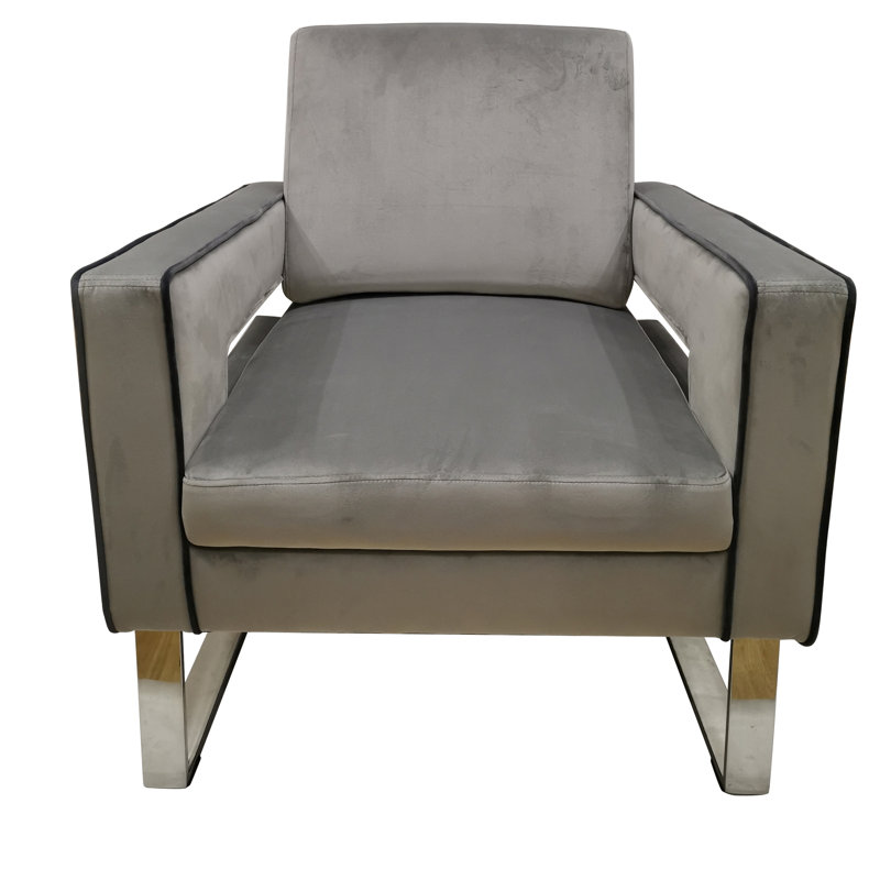 Modern Gray Faux Leather Accent Chair with Silver Rubberwood Legs