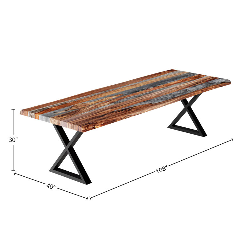 Table de salle à manger Georgs Live Edge Sheesham, L 40 po x L 108 po, Noir / Gris / Brun