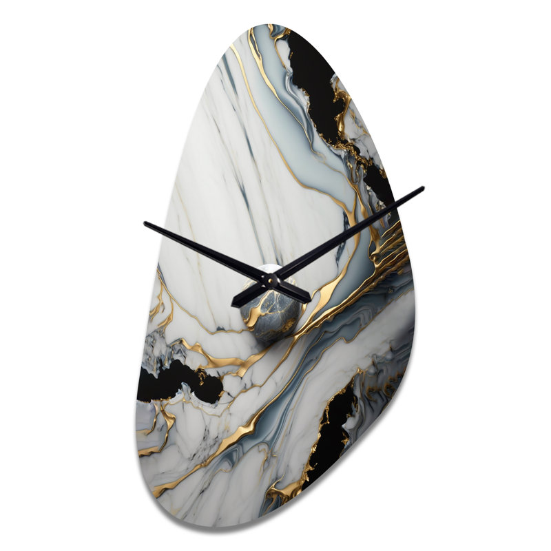Horloge abstraite en métal doré et blanc III - horloge asymétrique moderne en métal, forme unique, Grand