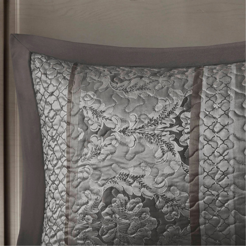 Ensemble de couvre-lit réversible 5 pièces pour lit très grand 5 pièces, gris