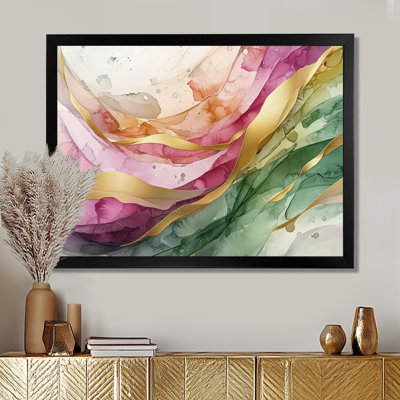 «Golden rainbow of liquid», art mural abstrait à l'encre liquide