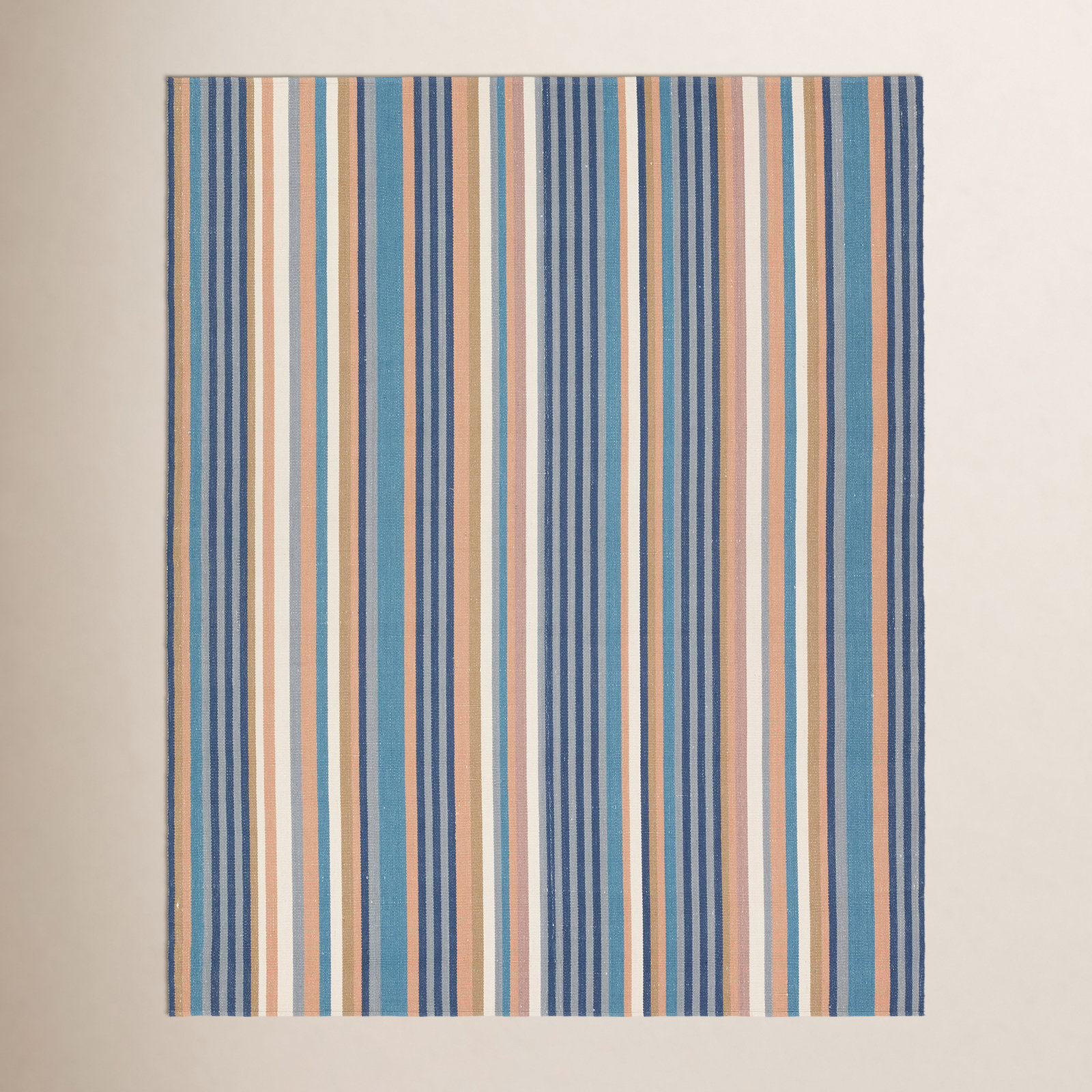 Edeline Blue Cream Gray Hand-Woven Striped Rug, Rectangle 4' x 6'