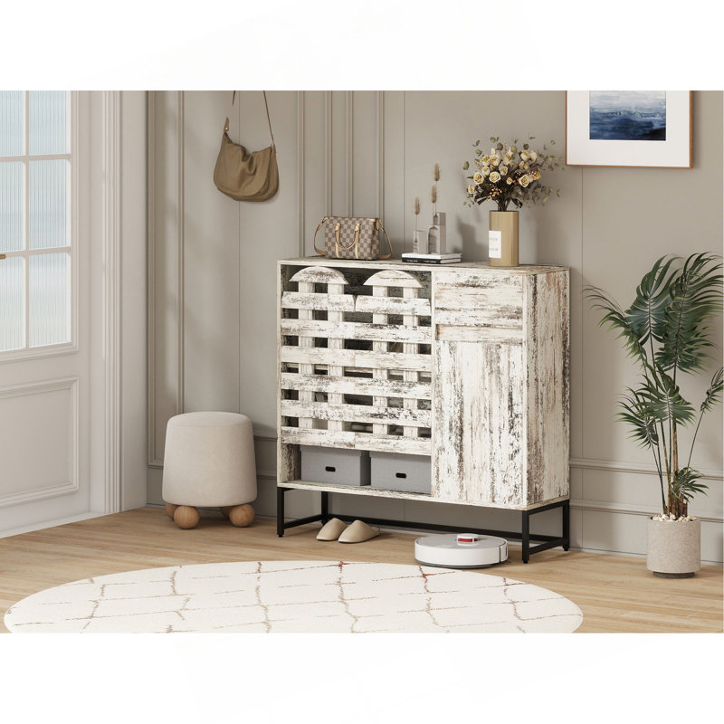 44.3"Farmhouse Sideboard Cabinet With Storage,Coffee Bar Console Table With Storage,Rustic Storage Cabinet With Arched Lattice Doors And Drawer -  For Living Room,Kitchen, Entryway Retro