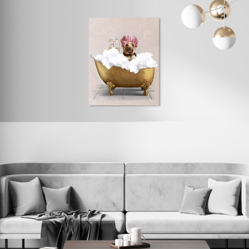 Baignoire Yorkie - Peinture, Toile tendue, H 16 po x l 16 po