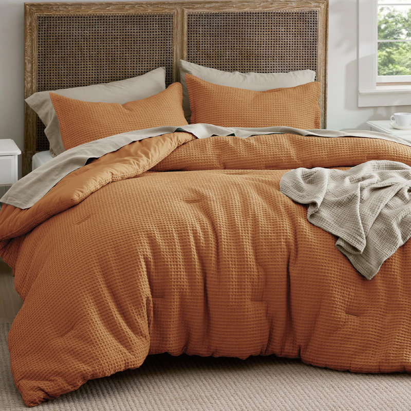 Bedsure Waffle Comforter Set, Gray, King Comforter + 2 King Shams