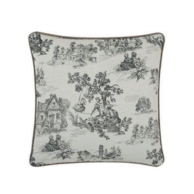 Austin Horn Classics Cosmopolitan Toile In Color Carbon 26-Inch Reversible Euro Sham, Stripe Jacquard Reverse To Main Bedding Pattern With Cording, Zippered