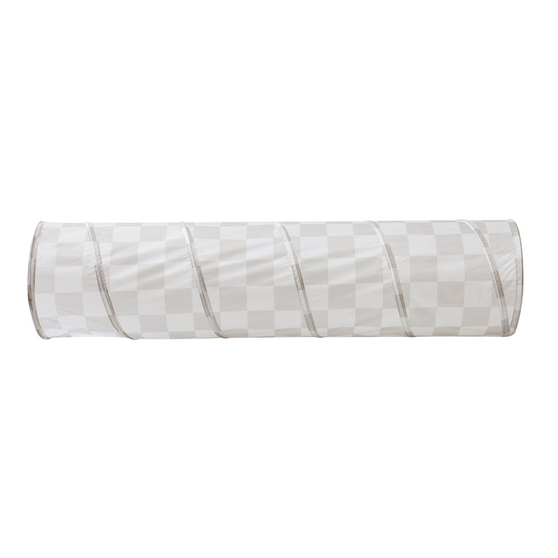 Tunnel de jeu en tissu recyclé / damier / beige