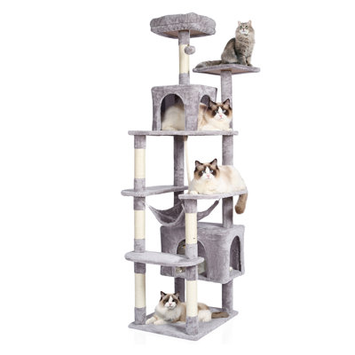 Tour pour arbre à chat 72 po avec 2 condos, poteaux à griffer en sisal et hamac - Centre d'activités multi-niveaux pour chats d'intérieur
