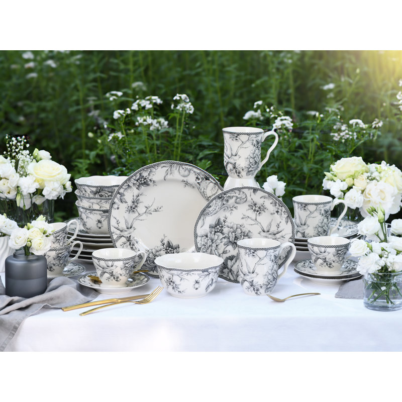 Adelaide Porcelain China Dinnerware Set Piece, White/Gray