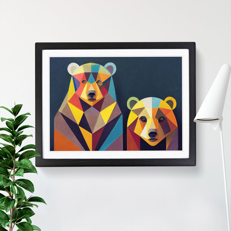 Abstract Bears - Single Picture Frame Print, Black, 46cm H x 64cm W x 2cm D
