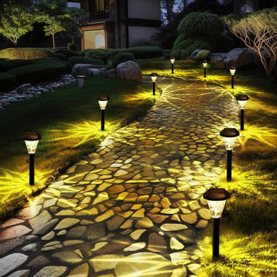 Paquet de 16 lumières solaires de sentier, lumières solaires extérieures imperméables IP65 pour le jardin, la pelouse et la cour, éclairage de paysage à énergie solaire blanc chaud