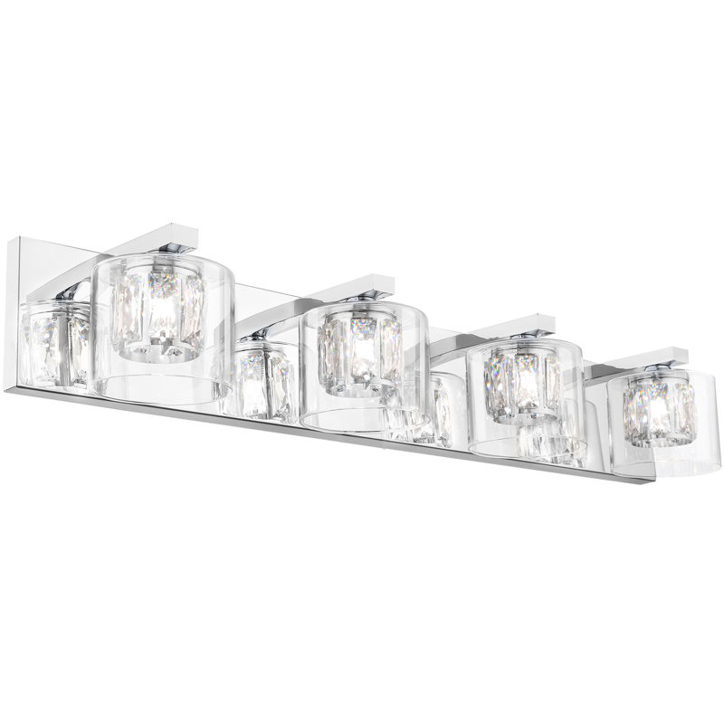 Delvon 4-Light Bathroom Vanity Light with Double Layer Clear Glass and Crystal Shades – Elegant Lighting for Hallways and Bedrooms