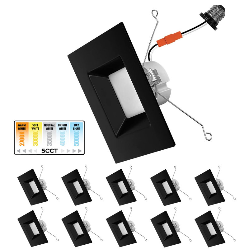 Retrofit 6 Inch Square Recessed Light, Black Finish, 5 CCT Air-Tight IC Rated, Dimmable