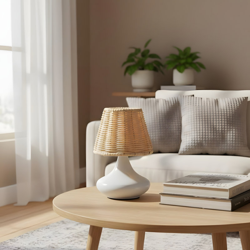 Luminaire suspendu en bambou blanc tissé avec base en fer et réglage de la température en trois couleurs