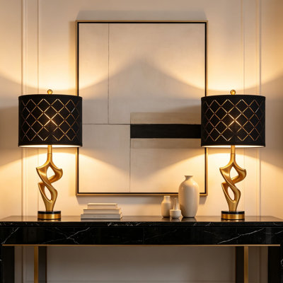 Ensemble de lampes de table hautes en résine 29 po avec ampoules DEL à 3 températures de température et bases sculpturales en résine dorée