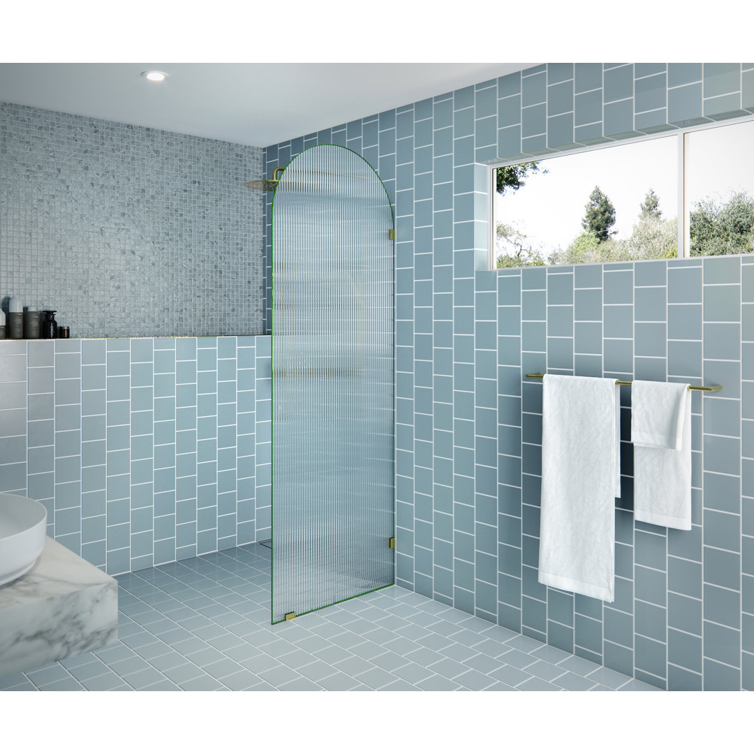 Maven 28 in. x 86.75 in. Fully Frameless Arched Fluted Single Fixed Shower Panel Glass Warehouse