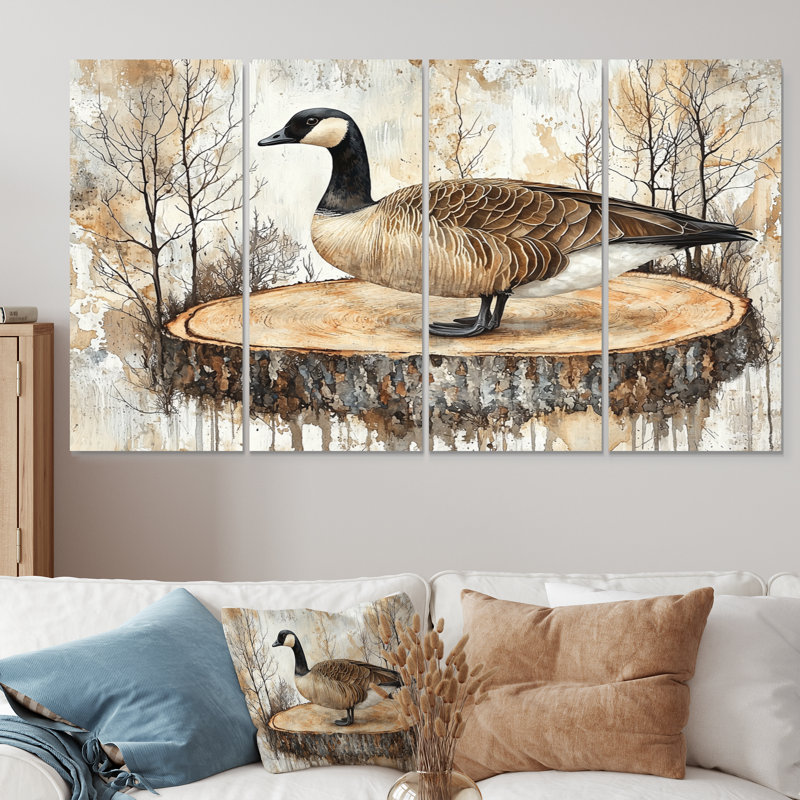 Automne oie par le lac I - Art mural animal - ensemble d'art mural traditionnel, H 32 po x l 64 po