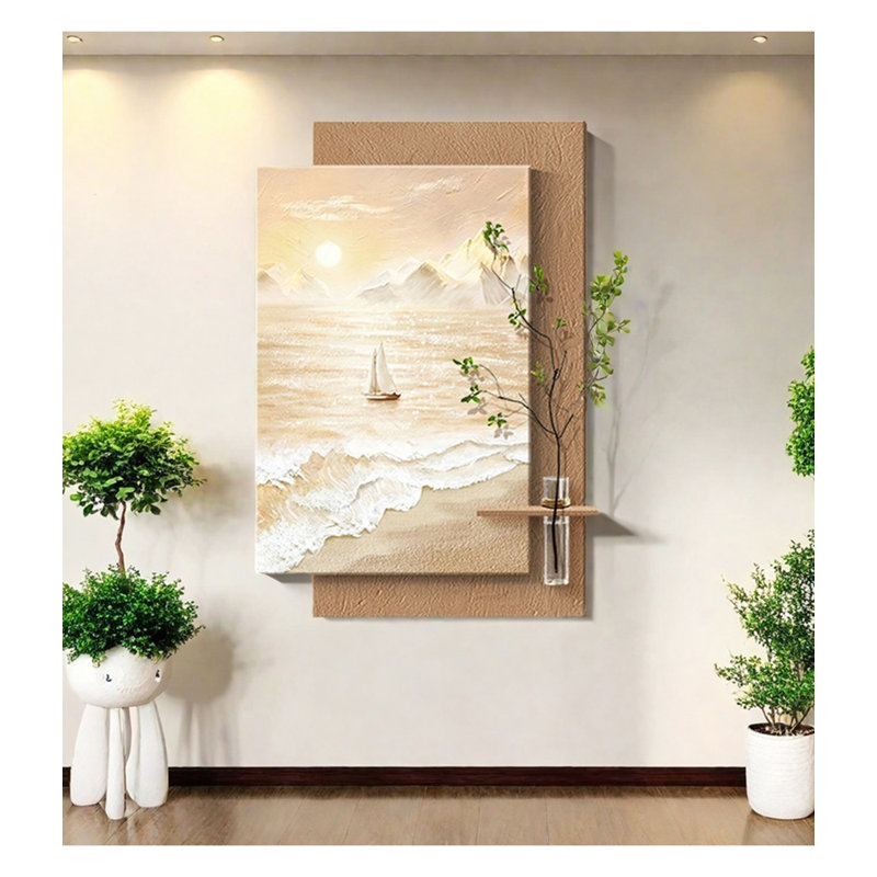 Seren océan voilier art mural panneaux superposés plante vase, 47.24" H x 31.5" W x 5.35" D