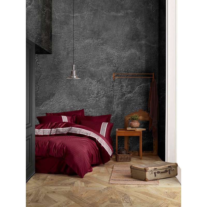 Ensemble de housse de couette 100% coton 6 pièces Cyara, Rouge bordeaux