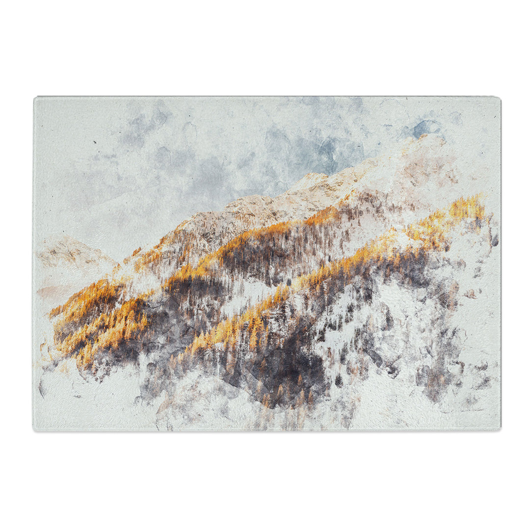 Tempered Glass Winter in the Mountains Watercolour Chopping Board
