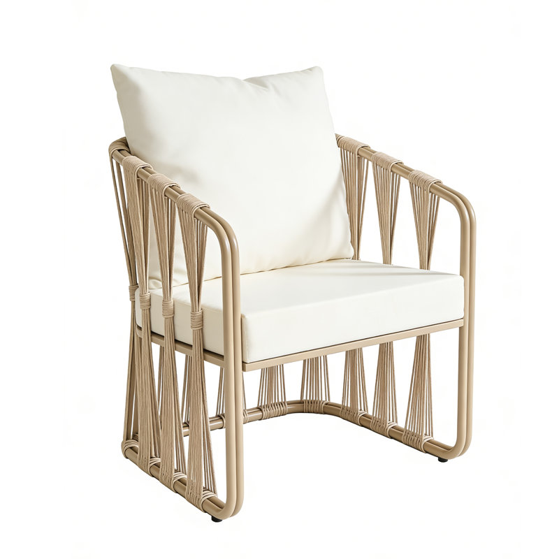 Chaises en rotin PE tissées à la main avec coussins et structure en métal Piero