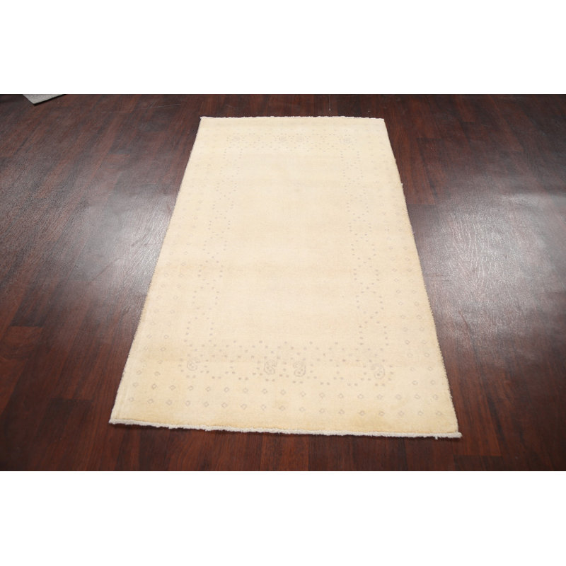 Tapis beige noué à la main de conception unique 3 pi 2 po x 5 pi 4 po