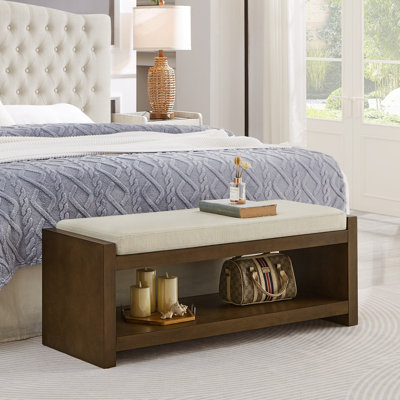 Banc décoratif avec étagère à chaussures inférieure, banc de siège rembourré pour le salon, banc de bout de lit compact moderne avec rangement pour sièges de chambre à coucher, coussin amovible