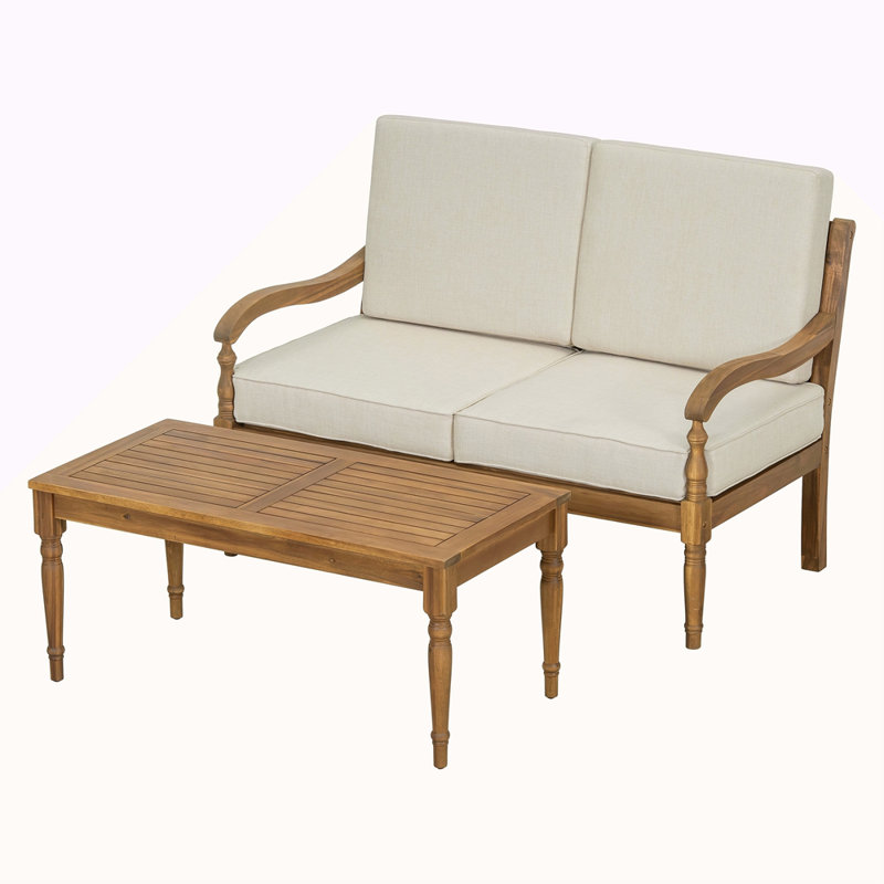 Ensemble de conversation avec canapé 2 pièces et coussins, ensemble de conversation d'extérieur en bois d'acacia