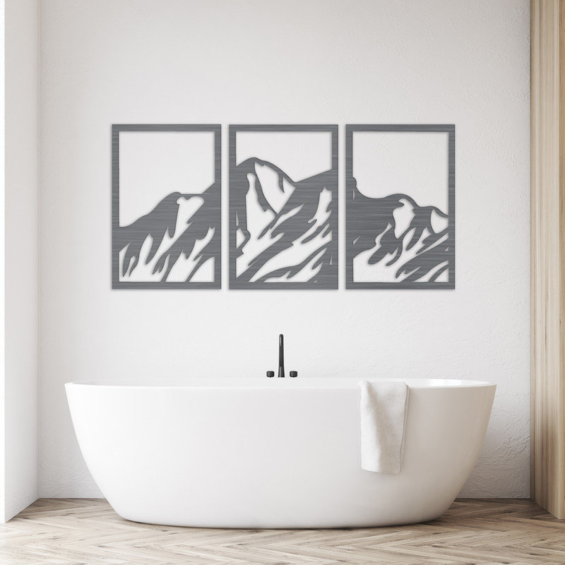 Trois pièces d'art mural rectangulaire de montagne - ACM, Noir, H 15,5 po x l 32 po x P 0,25 po