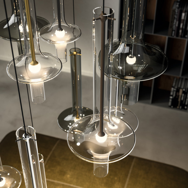 WONDER 1 - Light LED Pendant, Black, 22.4" H x 8.3" W x 8.3" D, Smoked Glass