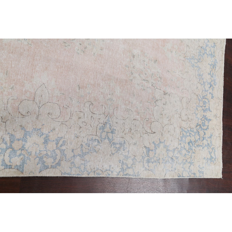 Tapis rose en laine noué à la main de conception unique années 1950 8 pi 5 po x 12 pi 2 po Alezandra