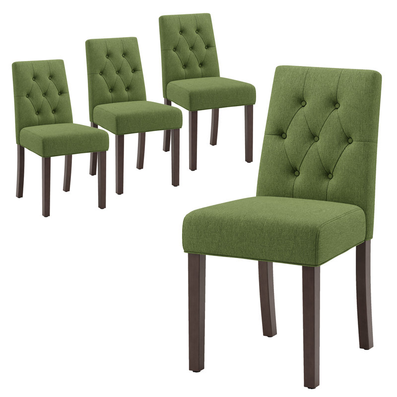 Chaises de salle à manger Parsons capitonnées, coussin en tissu à haut dossier à losanges, pieds en bois d'hévéa massif