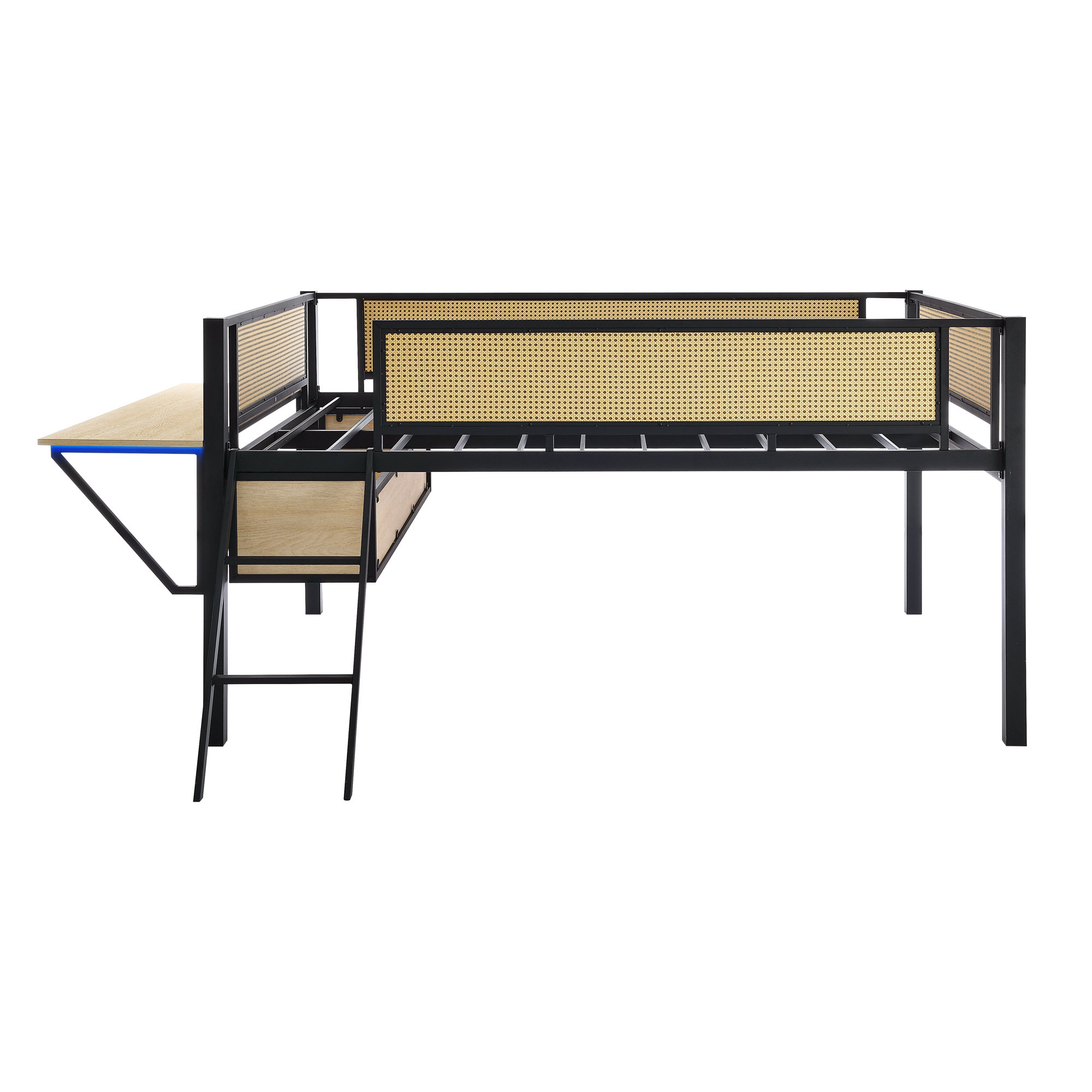 Mason & Marbles Single Metal Loft Bed With Rectangular Desk, Led Lights