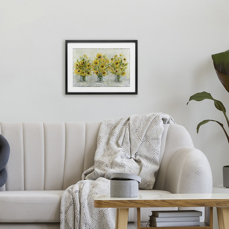 Trio de vases de tournesol, reproduction encadrée sous verre, conception de Patti Bishop, H 14 po x l 20 po