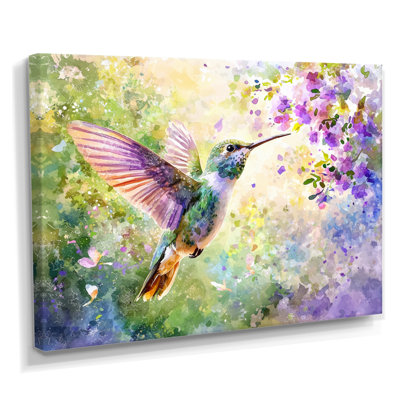 Hummingbirds Curious Meadows II - Hummingbird Wall Art Living Room