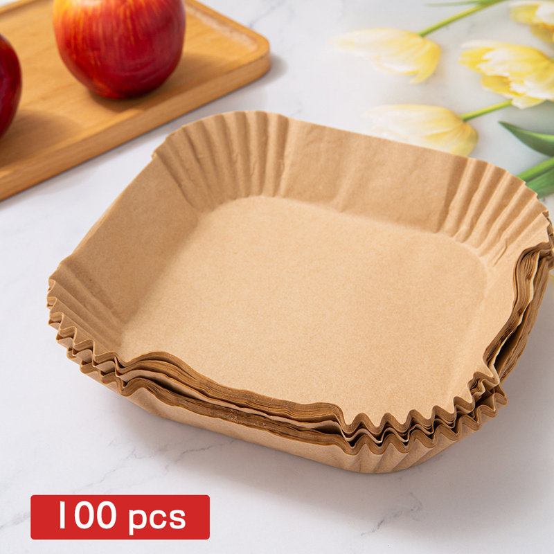 100 Pcs Square Air Fryer Paper Liners, 1.77" H x 6.3" W x 6.3" D